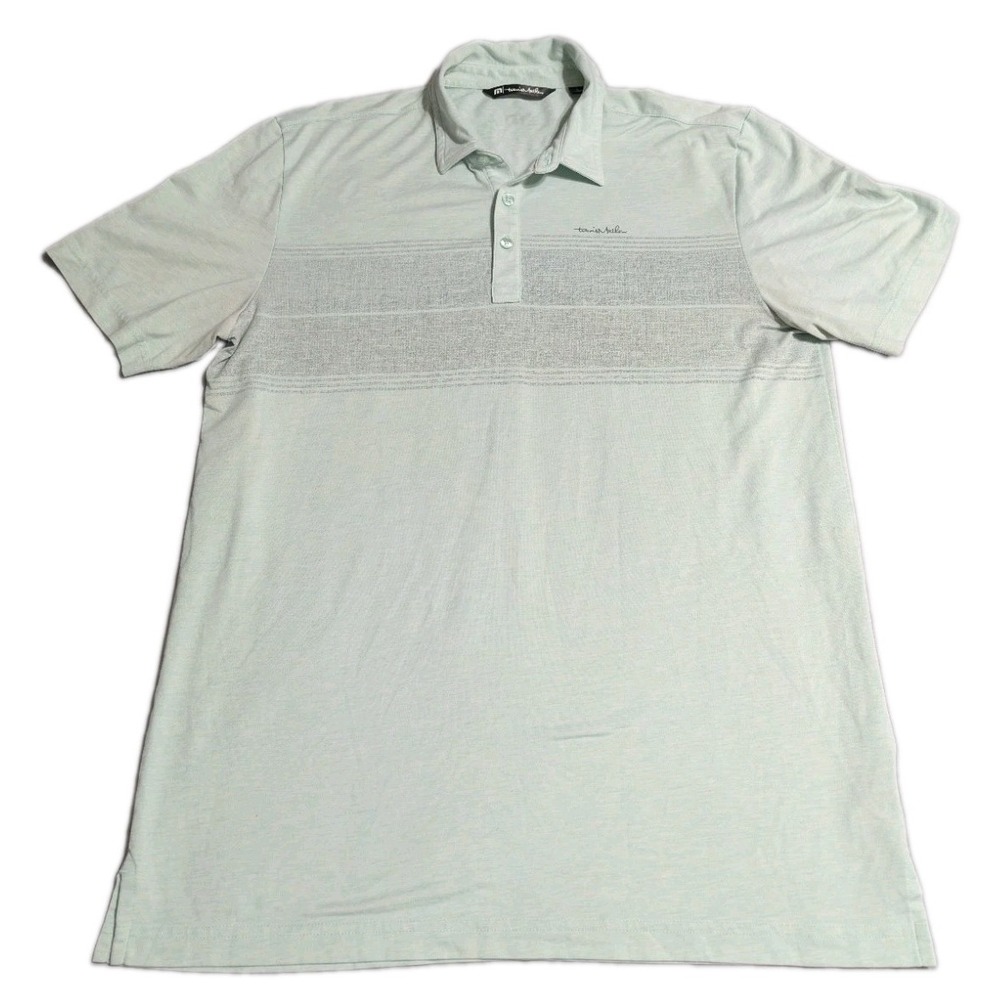Travis Mathew Polo Shirt Mens Large Mint Green Gray Stretch Golf Performance
